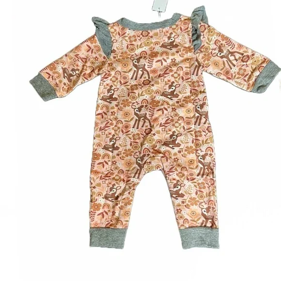 NWT Miki Miette Baby Girl Romper – 6M – Woodland Deer Print – Snaps -100% Cotton - Picture 2 of 6